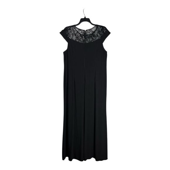 Adrianna Papell Studios Sequin Jersey Dress Black Lace 20W Maxi Slit Formal Gown - Picture 4 of 9